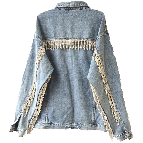 Kylie Taylor Swift Cowboy Diamond Denim Embellished Rhinestone Jean Jacket - Picture 6 of 11